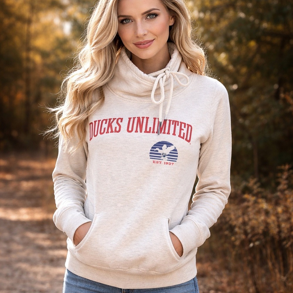 90s Vintage Ducks Unlimited Sweatshirt Women's M Cowl Neck Pullover Pocket